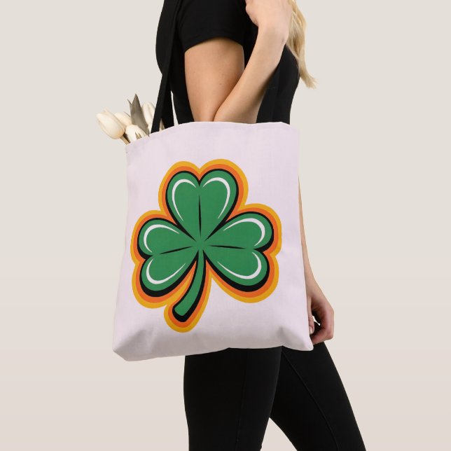 Retro Groovy Shamrock St Patrick's-handväskan Tygkasse (Närbild)