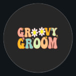 Retro Groovy Shower Party Bridesmaid Bröllop Runt Klistermärke<br><div class="desc">Retro Groovy Groom Shower Party Bridesmaid Möhippa</div>