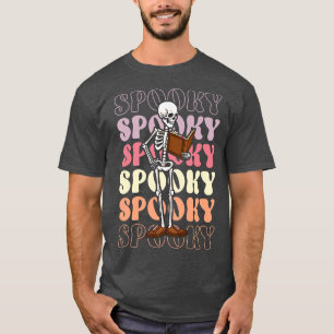 Retro Groovy Skeleton Ghost Boo Teacher Boooks Ha T Shirt