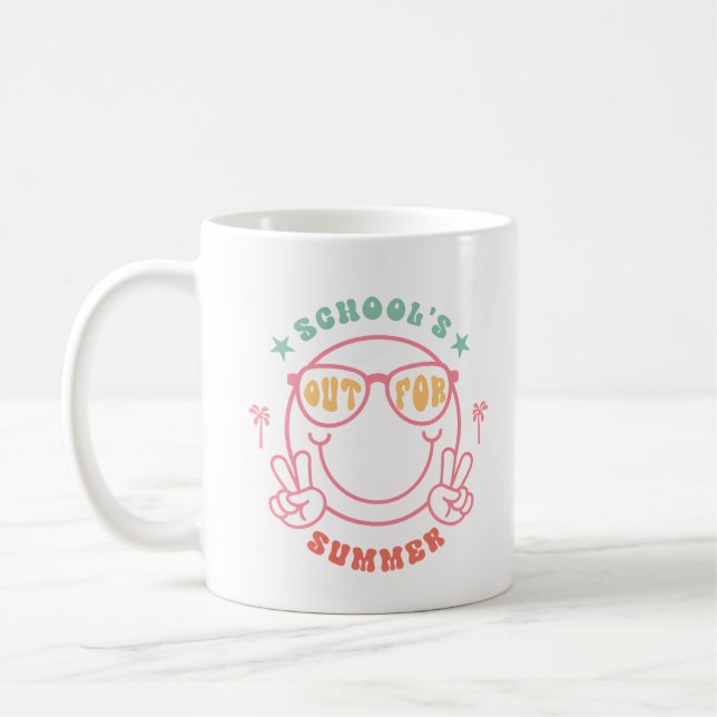 Retro Groovy Skolan är Stängd För Sommaren Smiley  Kaffemugg (Vänster)