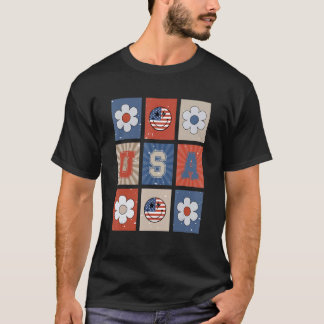 Retro Groovy Smilde Ansikte America Freedom OObero T Shirt