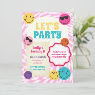 Retro Groovy Smiles Colorful Birthday-inbjudan Inbjudningar