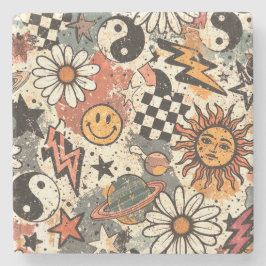 Retro Groovy Smiley Sun Daisy Psychedelic Pattern Stenunderlägg