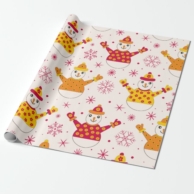 Retro Groovy Snömannamönster Jul  Presentpapper (Utrullad)