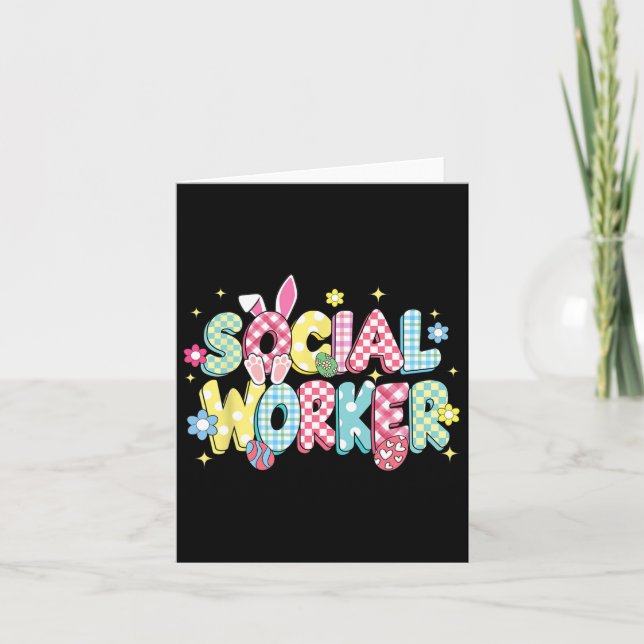 Retro Groovy Social Worker Bunny Ear Funny Påsk Kort (Framsida)