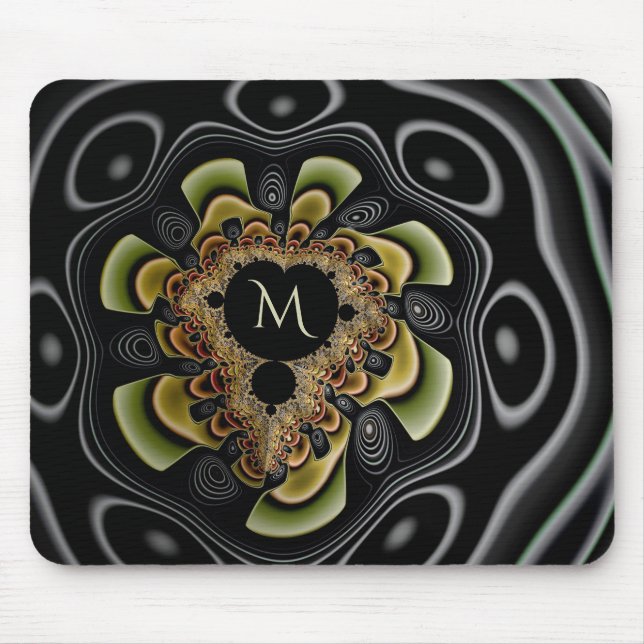 Retro Groovy Solros Fractal Abstrakt Monogram Musmatta (Framsidan)