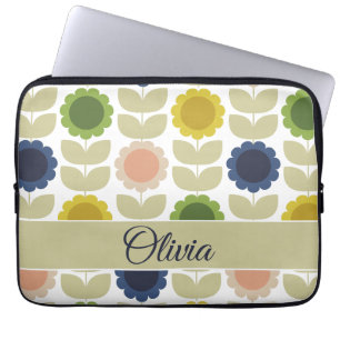 Retro Groovy Sommar Blommor Stjälkar Laptop Fodral