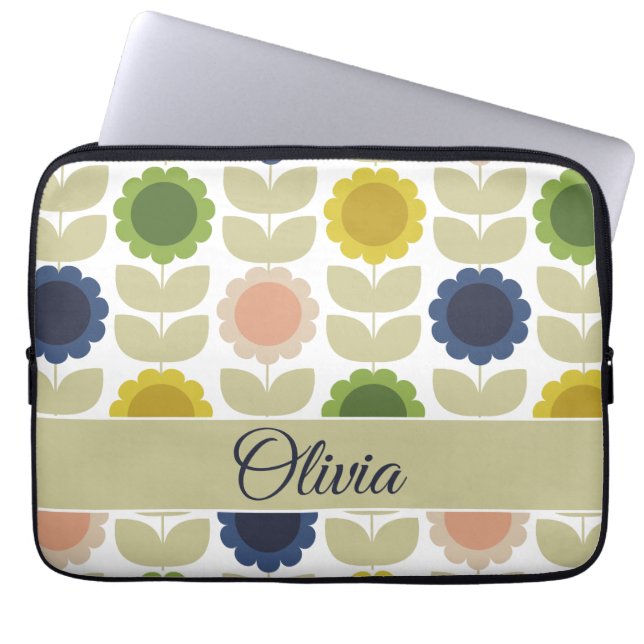 Retro Groovy Sommar Blommor Stjälkar Laptop Fodral (Framsidan)
