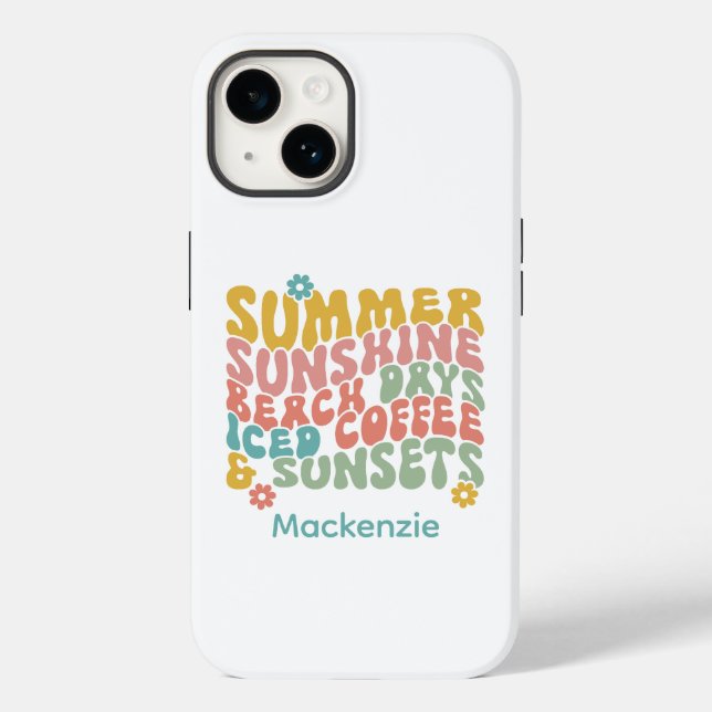 Retro Groovy Sommar Rosa Monogram Namn (Baksida)