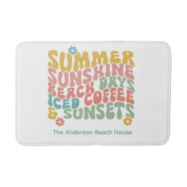 Retro Groovy Sommar Rosa Monogram Namn Badrumsmatta