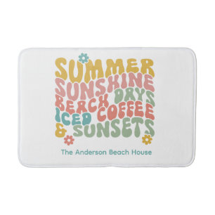 Retro Groovy Sommar Rosa Monogram Namn Badrumsmatta
