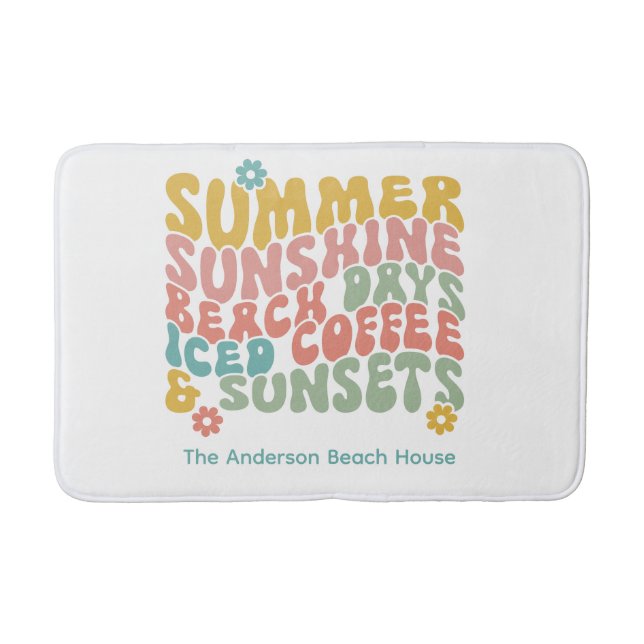 Retro Groovy Sommar Rosa Monogram Namn Badrumsmatta (Framsidan)