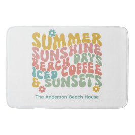 Retro Groovy Sommar Rosa Monogram Namn Badrumsmatta