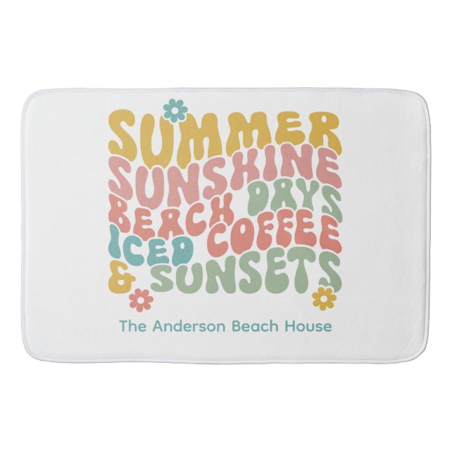 Retro Groovy Sommar Rosa Monogram Namn Badrumsmatta (Framsidan)