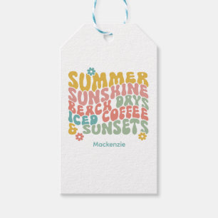 Retro Groovy Sommar Rosa Monogram Namn bricka Presentetikett