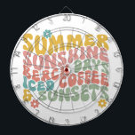 Retro Groovy Sommar Rosa Monogram Namn Darttavla<br><div class="desc">Sommar: Retro Beach Iced Coffee Sunsets</div>