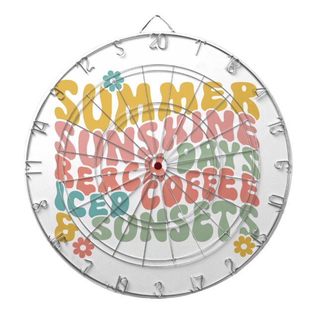 Retro Groovy Sommar Rosa Monogram Namn Darttavla (Framsidan)