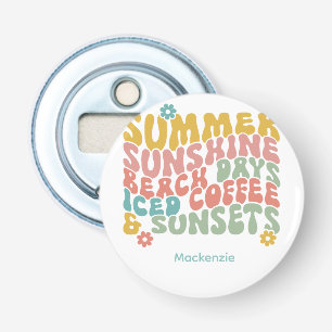 Retro Groovy Sommar Rosa Monogram Namn Flasköppnare