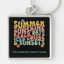 Retro Groovy Sommar Rosa Monogram Namn