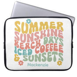 Retro Groovy Sommar Rosa Monogram Namn Laptop Fodral