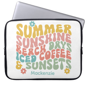Retro Groovy Sommar Rosa Monogram Namn Laptop Fodral