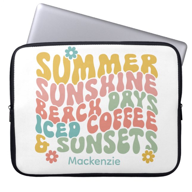 Retro Groovy Sommar Rosa Monogram Namn Laptop Fodral (Framsidan)