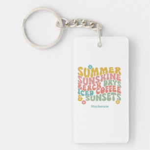 Retro Groovy Sommar Rosa Monogram Namn Luggage Tag