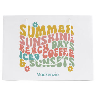 Retro Groovy Sommar Rosa Monogram Namn Luggage Tag