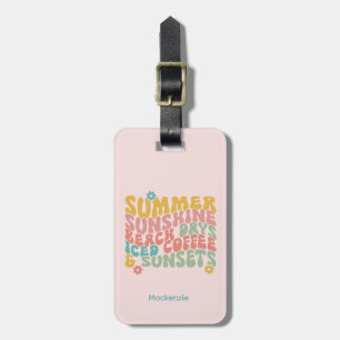 Retro Groovy Sommar Rosa Monogram Namn Luggage Tag Bagagebricka