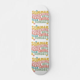 Retro Groovy Sommar Rosa Monogram Namn Mini Skateboard Bräda 18,5 Cm