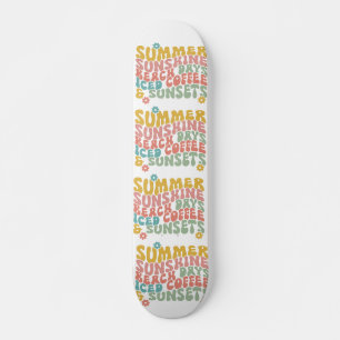 Retro Groovy Sommar Rosa Monogram Namn Mini Skateboard Bräda 18,5 Cm
