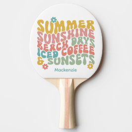Retro Groovy Sommar Rosa Monogram Namn Pingisracket