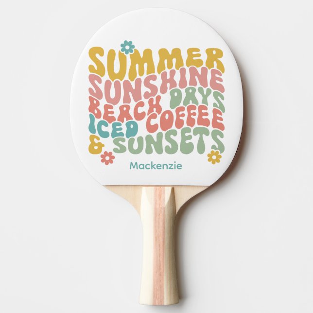 Retro Groovy Sommar Rosa Monogram Namn Pingisracket (Framsidan)