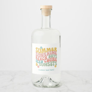 Retro Groovy Sommar Rosa Monogram Namn Spritflaskor Etikett