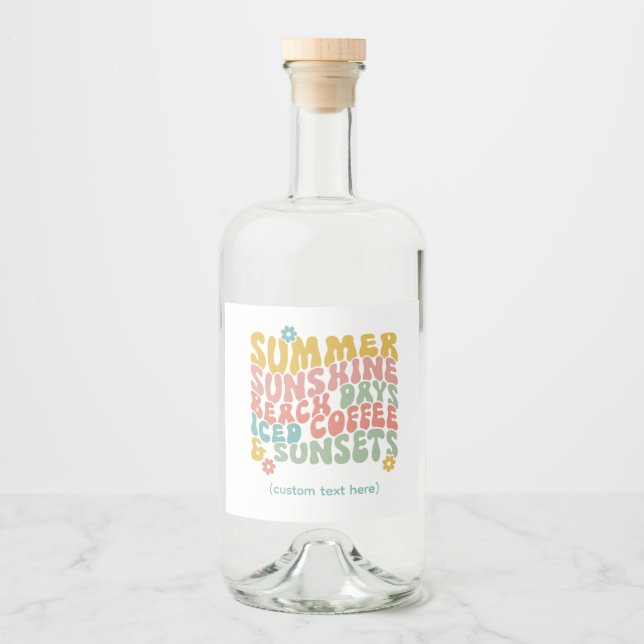 Retro Groovy Sommar Rosa Monogram Namn Spritflaskor Etikett (Framsida)