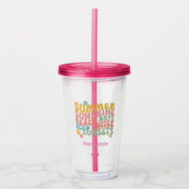 Retro Groovy Sommar Rosa Monogram Namn Take Away Mugg