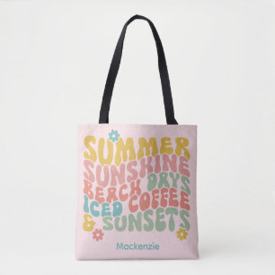 Retro Groovy Sommar Rosa Monogram Namn Tygkasse