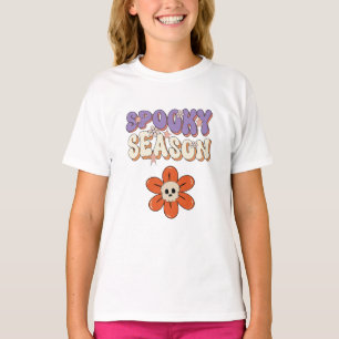 Retro Groovy söt blomma Halloween orange lila T Shirt