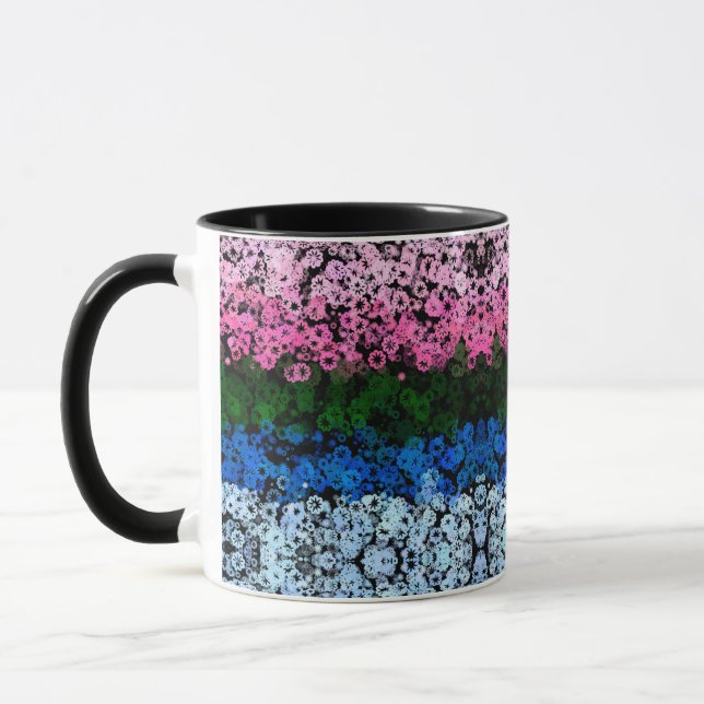Retro Groovy Söt Blommig Omniromantisk Prideflagga Mugg (Vänster)