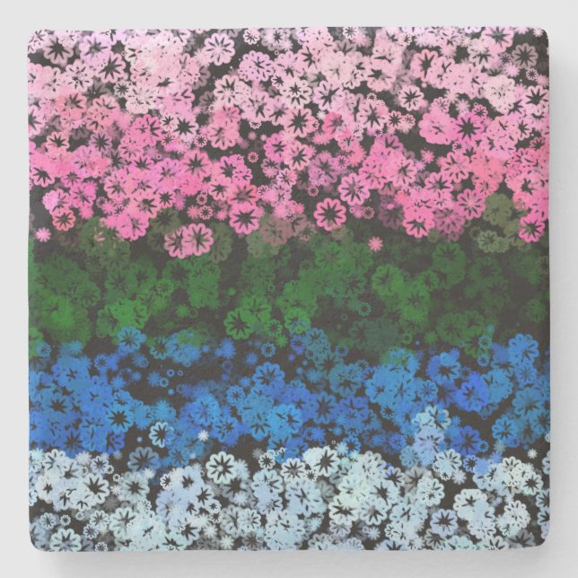 Retro Groovy Söt Blommig Omniromantisk Prideflagga Stenunderlägg (Framsidan)