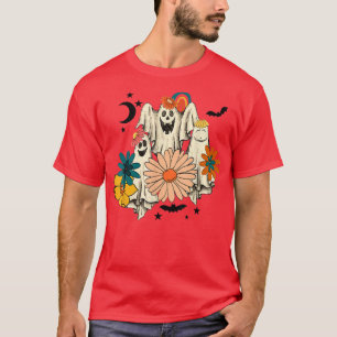 Retro Groovy Spök Blommig Halloween Kuslig Säsong T Shirt