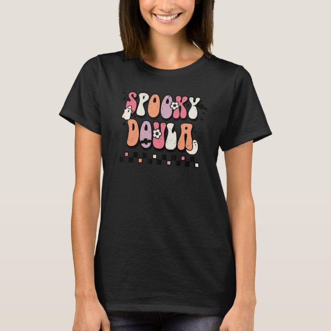 Retro Groovy Spooky Doula Halloween fest Faboolou T Shirt (Framsida)