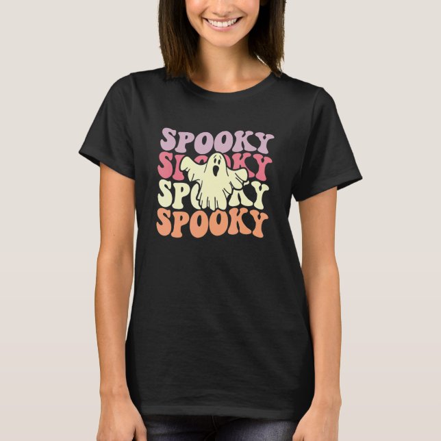 Retro Groovy Spooky Ghost Boo Halloween Costume Sc T Shirt (Framsida)
