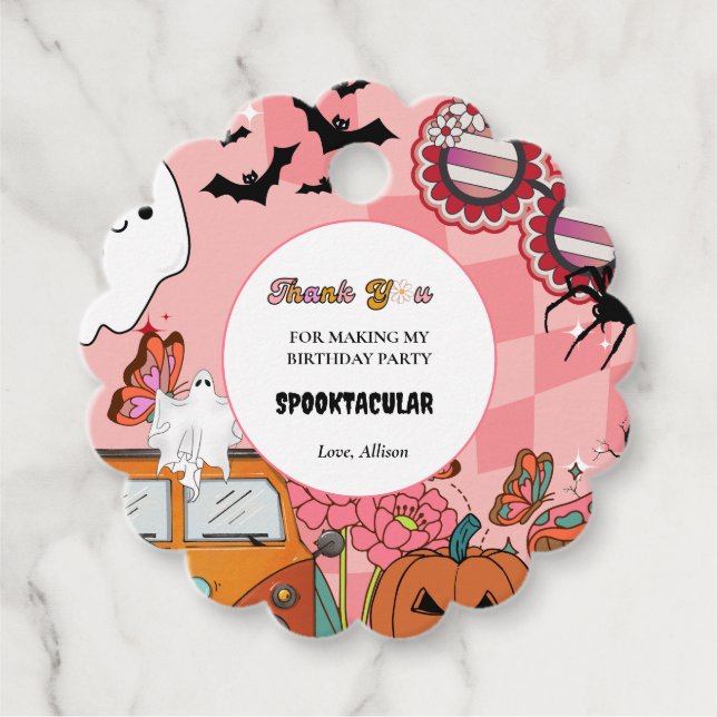 Retro Groovy Spooky Halloween födelsedagstack Gåvor Etiketter (Framsida)