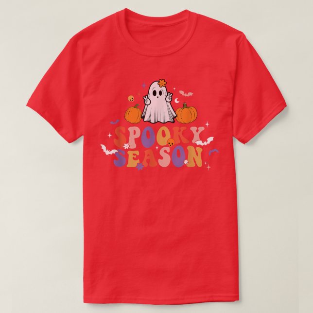 Retro Groovy Spooky Season Blommigt Ghost Hippie H T Shirt (Design framsida)