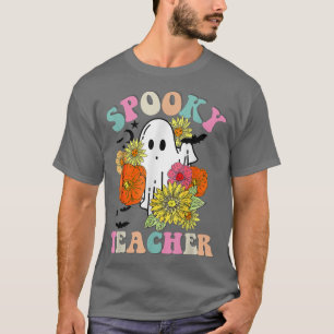 Retro Groovy Spooky Teacher Fall Blommigt Ghost Ha T Shirt