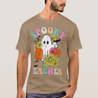 Retro Groovy Spooky Teacher Fall Blommigt Ghost Ha T Shirt