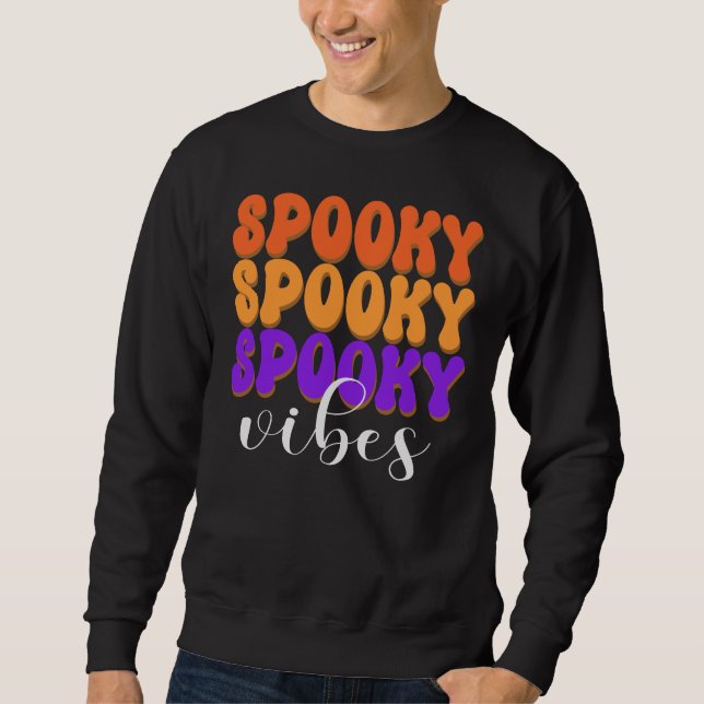 Retro Groovy Spooky Vibes Halloween Lång Ärmad Tröja (Framsida)