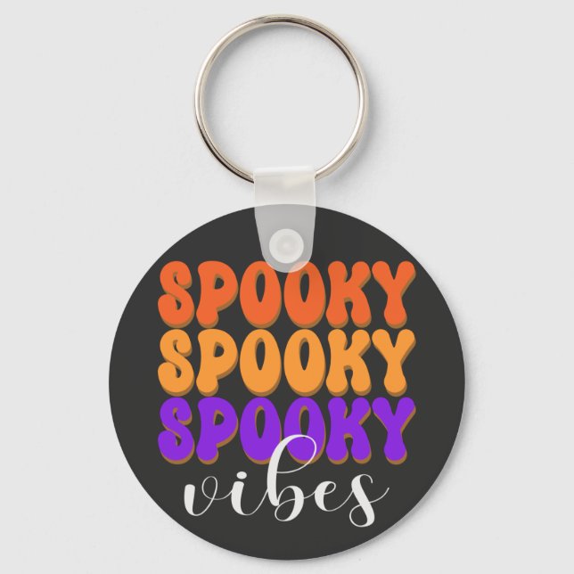 Retro Groovy Spooky Vibes Halloween Nyckelring (Framsida)