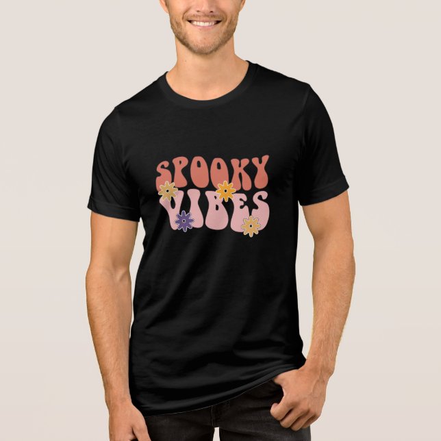 Retro Groovy Spooky Vibes Halloween T Shirt (Framsida)